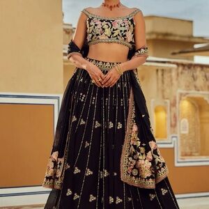 Elegant Black Floral Lehenga